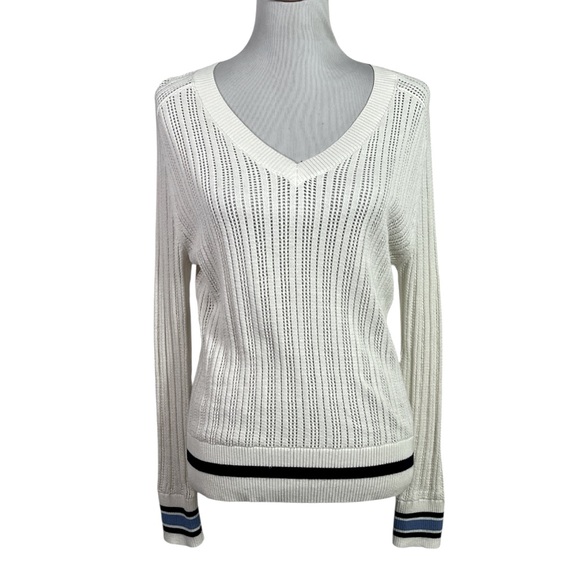 Tory Sport Sweaters - Tory Burch Tory Sport Cream Ozzy Cutwork Detail V-Neck Sweater Size XL